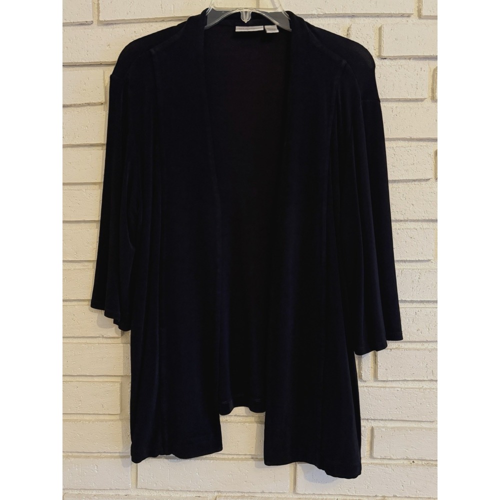 Chicos Travelers 2 Women's‎ Sz Lg Slinky Black Open Front Short Sleeve Cardigan